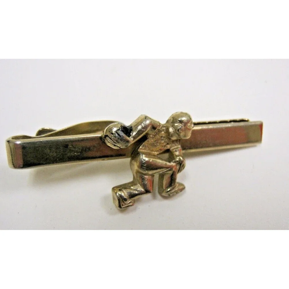 Vintage MOD 1960s Bowling Bowler Men's Cuff Links & Tie Clasp Clip Set Rare